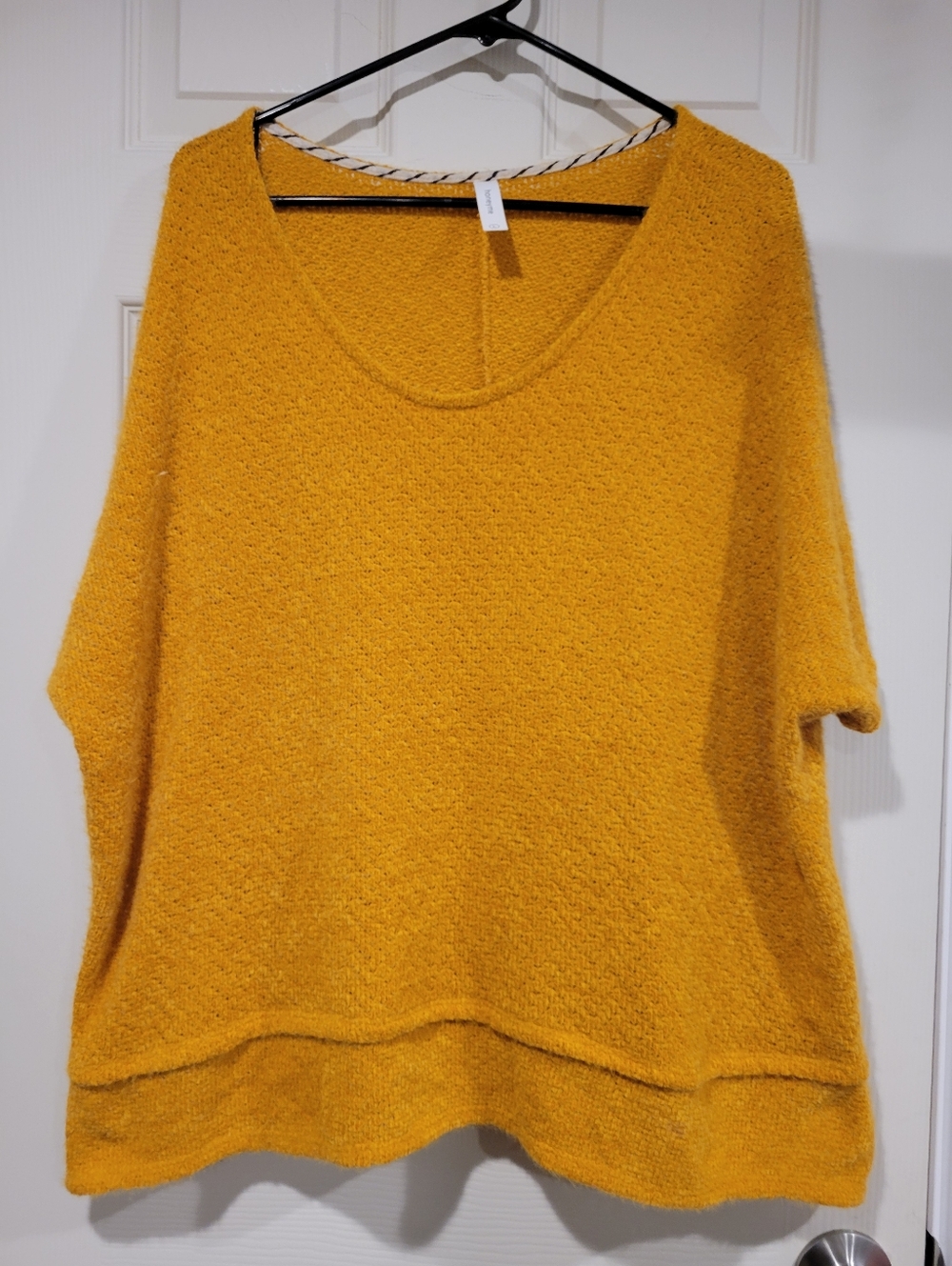 Honeyme Heaven Sweater Mustard Yellow Oversized Knit V-Neck Large